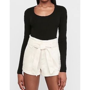 Super High Waisted White Sash Tie Jean Shorts